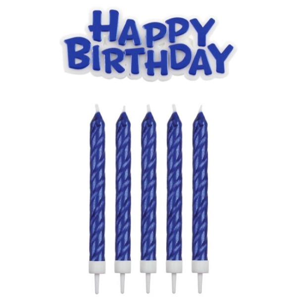 Kerzen und Happy Birthday - Metallic Blau